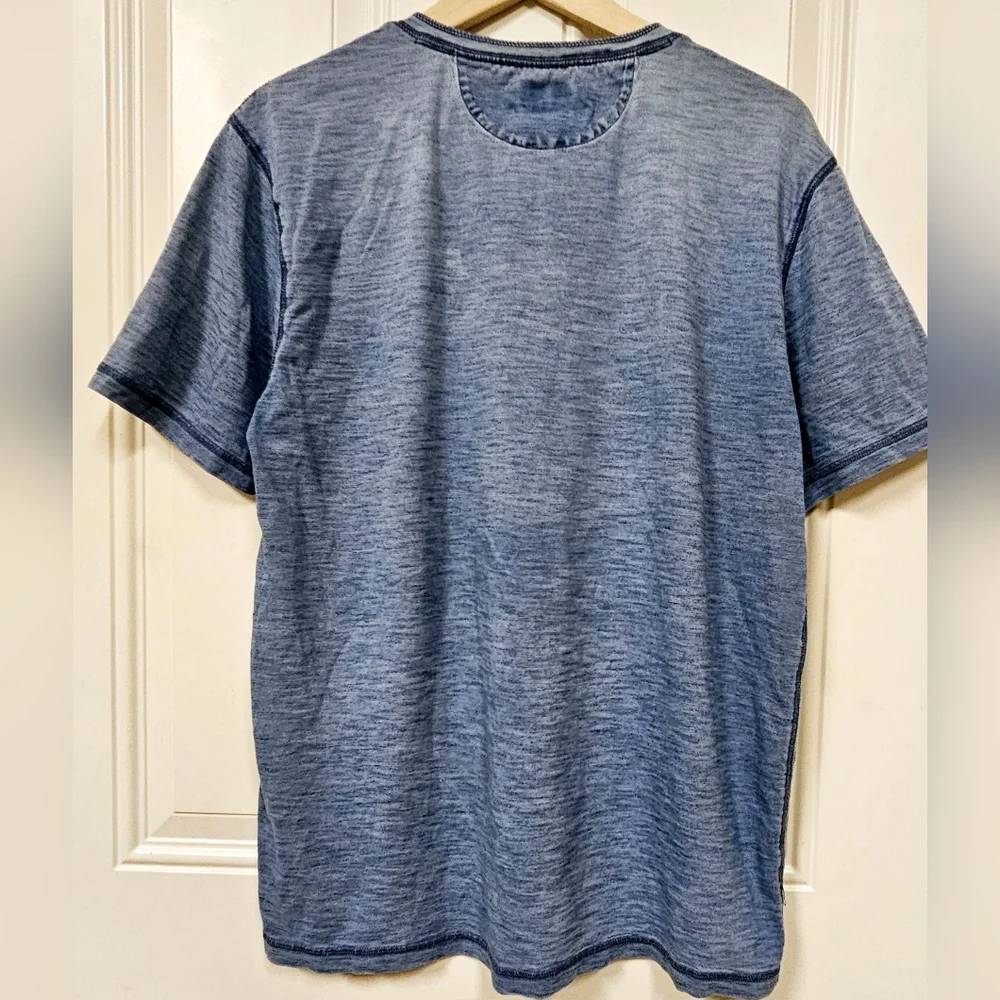 Faherty Heathered acid washed blue henley Men cotton Tee shirt tops size L - Picture 3 of 9